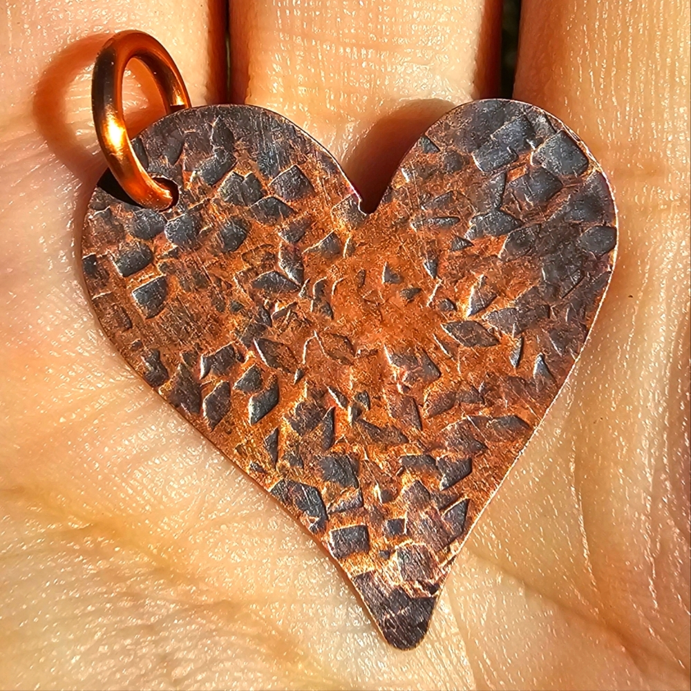 Hammered Copper Rustic Heart Pendant